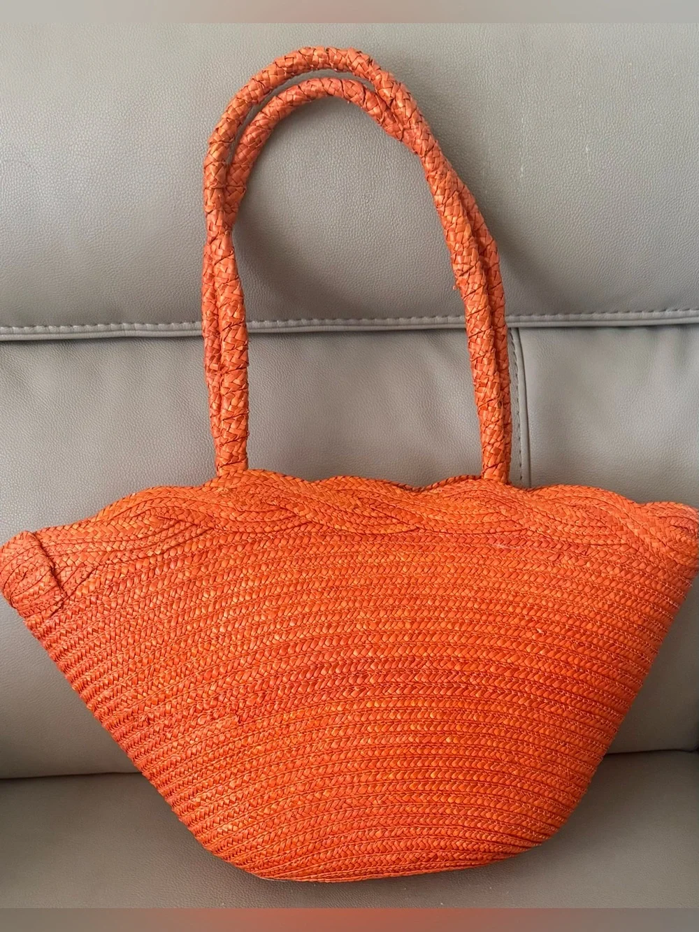 2-day sale $25 Vibrant Orange Woven Straw Maxi Tote Bag Braided Shoulder Handles
